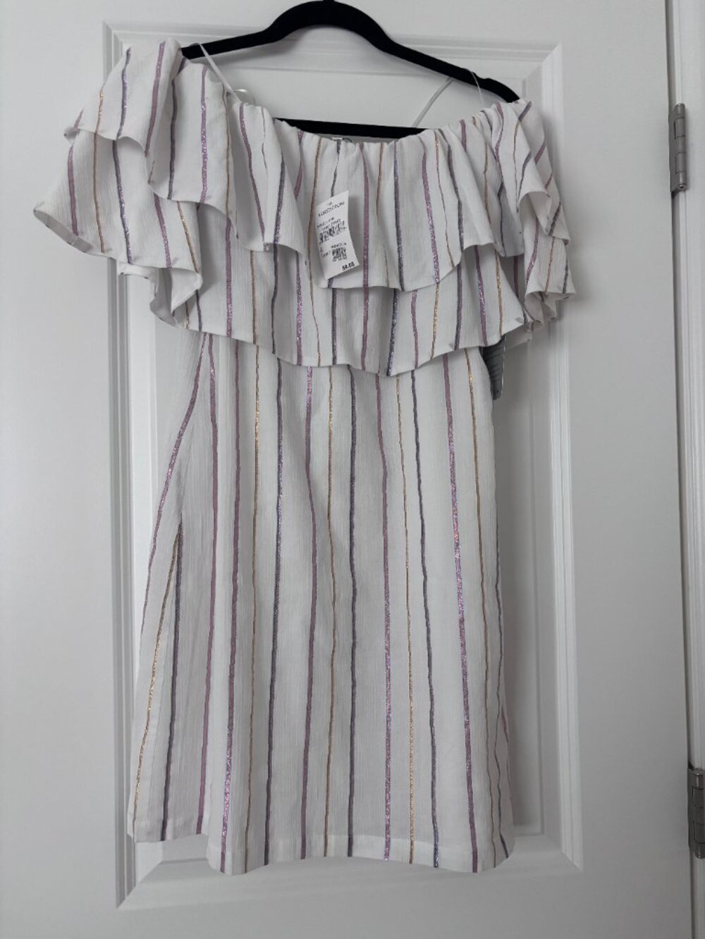 Charles Henry Metallic Stripe Off the Shoulder Popover Dress - Size S *NWT